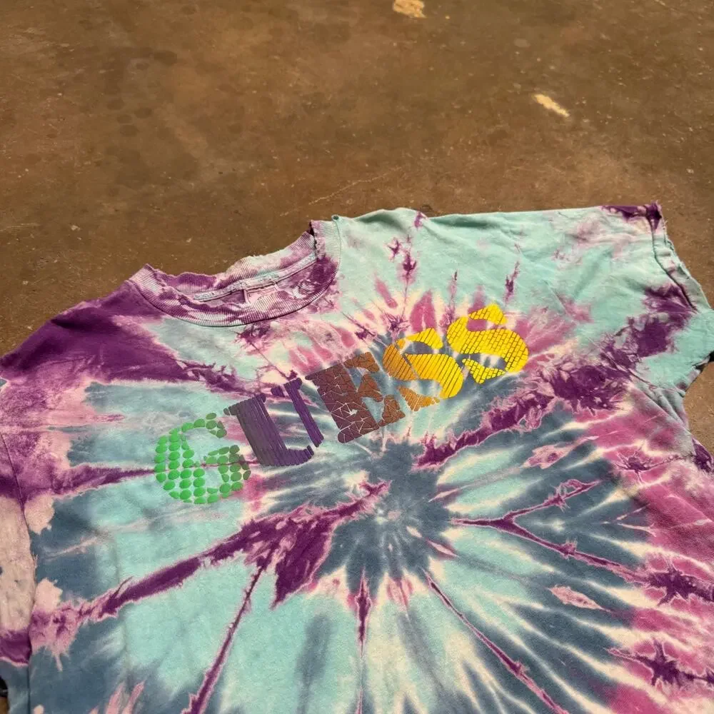 Vtg Tie-Dye GUESS T-Shirt – Multicolor Spiral Graphic Logo Tee – Delta Tag – SzL - Picture 10 of 11
